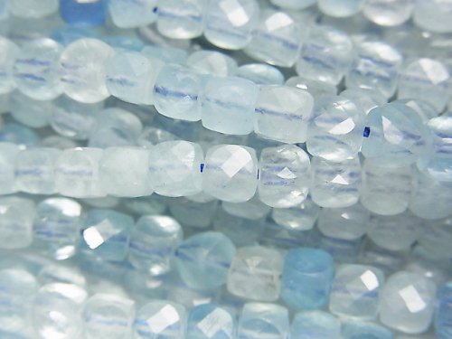 Aquamarine, Cube Gemstone Beads