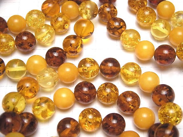 [Video]  Multicolor Amber Round 10mm 1strand (Bracelet)