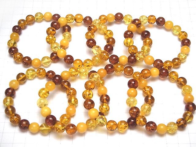 [Video]  Multicolor Amber Round 10mm 1strand (Bracelet)