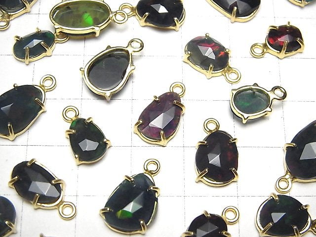 [Video]High Quality Black Opal AAA Bezel Setting Free Form Cut Rose Cut 18KGP 3pcs