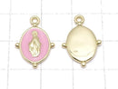 Metal Charm, 18x13mm, Miraculous Medal, Pink, 1pc