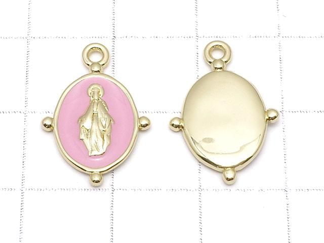 Metal Charm, 18x13mm, Miraculous Medal, Pink, 1pc