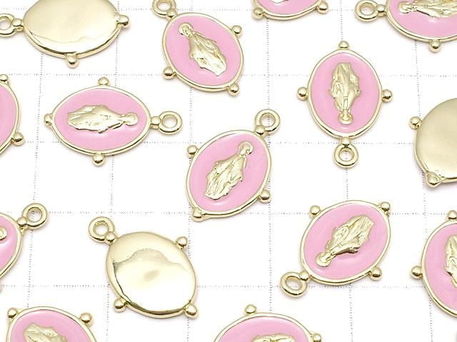 Metal Charm, 18x13mm, Miraculous Medal, Pink, 1pc