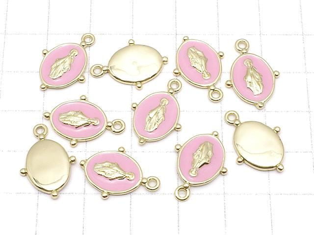 Metal Charm, 18x13mm, Miraculous Medal, Pink, 1pc