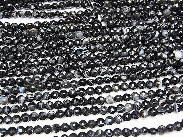 High Quality! Stripe Onyx Faceted Coin 4x4x3.5mm 1strand beads (aprx.15inch/36cm)