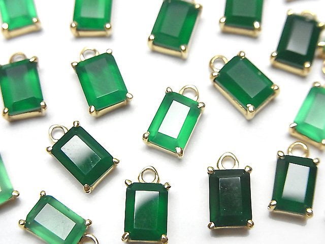 [Video]High Quality Green Onyx AAA Bezel Setting Rectangle Faceted 8x6mm 18KGP 2pcs