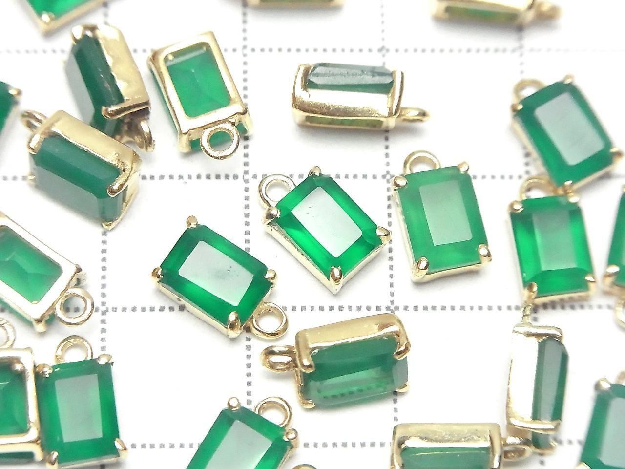 高品質綠瑪瑙 AAA 梯形刻面 8x6mm 18KGP 2顆