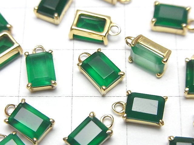 [Video]High Quality Green Onyx AAA Bezel Setting Rectangle Faceted 8x6mm 18KGP 2pcs