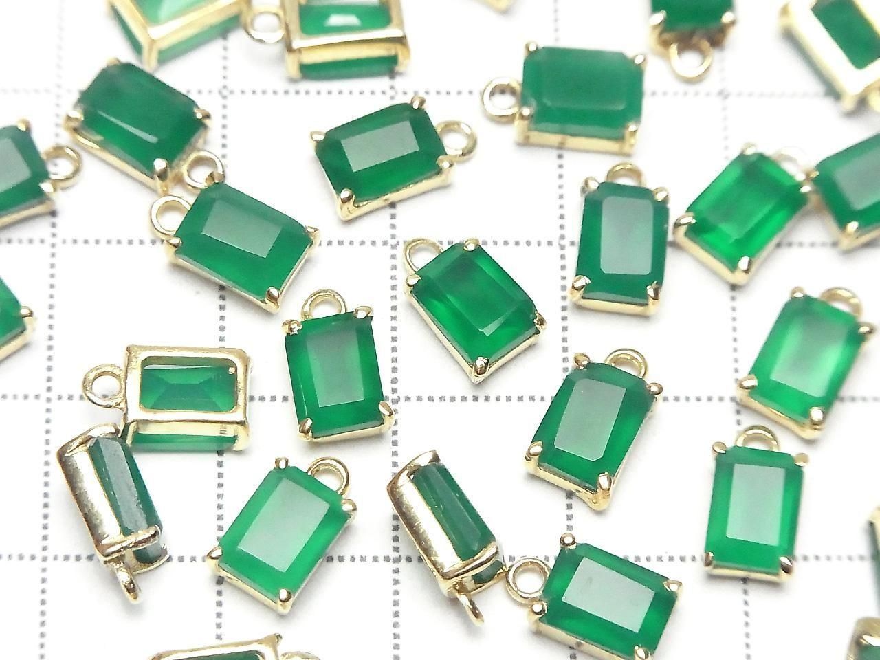 高品質綠瑪瑙 AAA 梯形刻面 8x6mm 18KGP 2顆