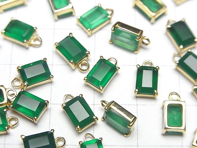 [Video]High Quality Green Onyx AAA Bezel Setting Rectangle Faceted 8x6mm 18KGP 2pcs