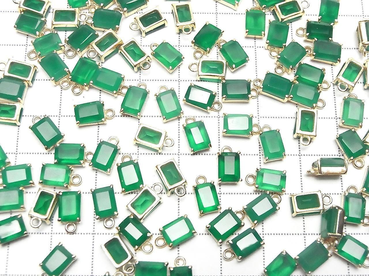 高品質綠瑪瑙 AAA 梯形刻面 8x6mm 18KGP 2顆