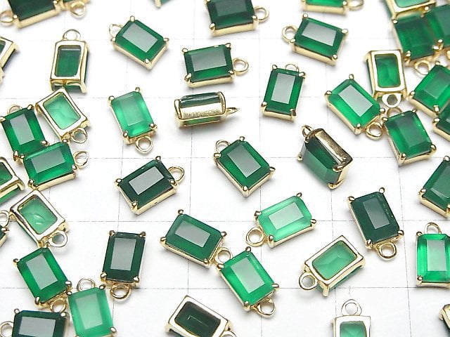 [Video]High Quality Green Onyx AAA Bezel Setting Rectangle Faceted 8x6mm 18KGP 2pcs