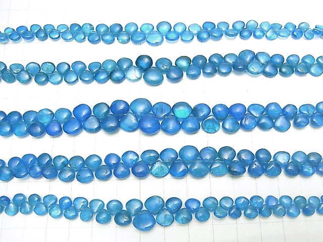 [Video] High Quality Neon Blue Apatite AAA- Chestnut (Smooth) Size Gradation 1strand beads (aprx.7inch / 18cm)