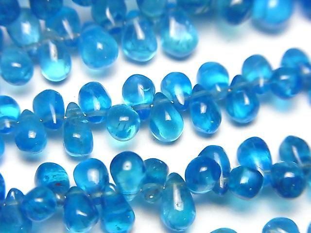 高品質霓虹藍磷灰石 AAA-水滴 (平滑) 半串或1串珠子 (約7英吋/18公分)