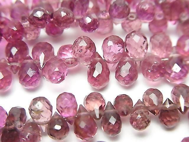 [Video] High Quality Pink Tourmaline AAA Drop Faceted Briolette Color Gradation Half or 1-strand beads (approx. 7 inches/18 cm)
