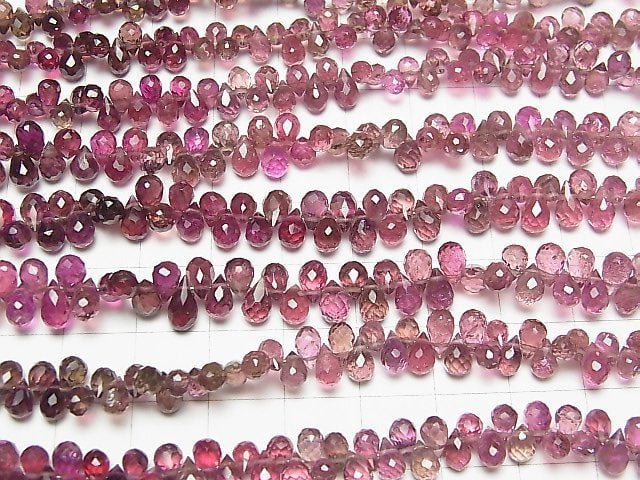 [Video]High Quality Pink Tourmaline AAA Drop Faceted Briolette Color Gradation half or 1strand beads (aprx.7inch / 18cm)