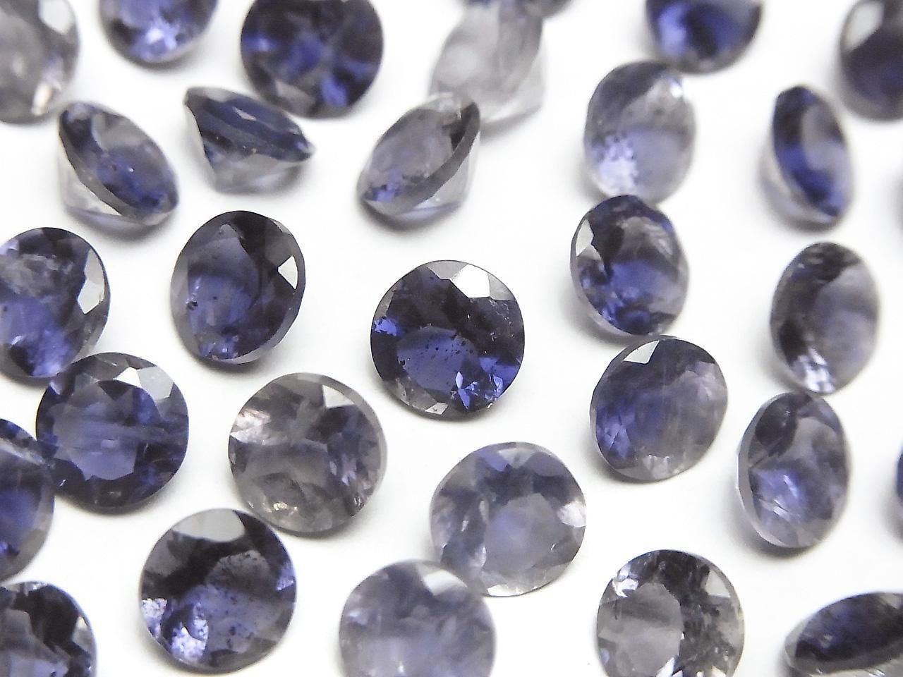 高品質堇青石 AAA 未鑽孔圓形刻面 7x7mm 2顆
