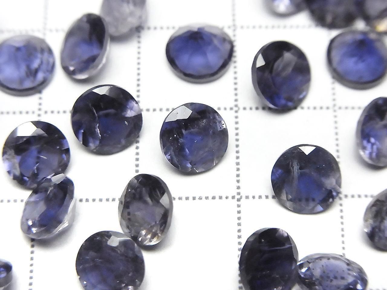 高品質堇青石 AAA 未鑽孔圓形刻面 7x7mm 2顆