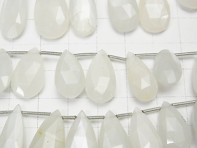 [Video] High Quality White Moonstone AA++ Pear shape Faceted Briolette 1strand beads (aprx.7inch / 18cm)