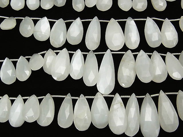 [Video] High Quality White Moonstone AA++ Pear shape Faceted Briolette 1strand beads (aprx.7inch / 18cm)