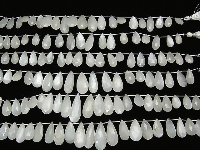 [Video] High Quality White Moonstone AA++ Pear shape Faceted Briolette 1strand beads (aprx.7inch / 18cm)