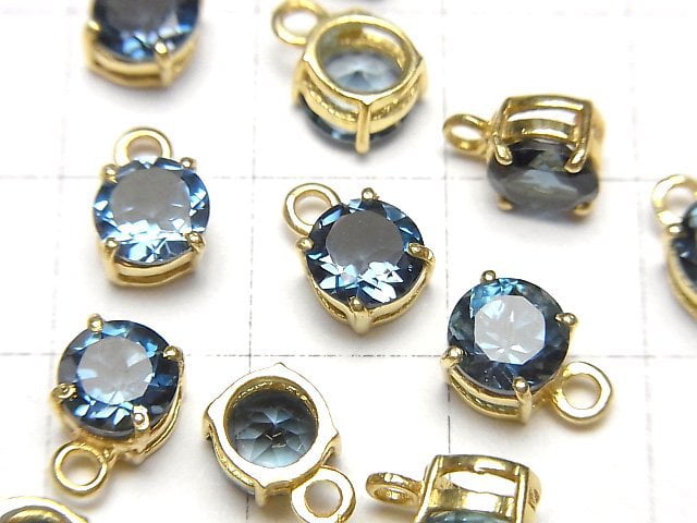 [Video] High Quality London Blue Topaz AAA Bezel Setting Round Faceted 6x6mm 18KGP 1pc