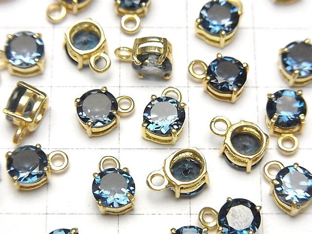 [Video] High Quality London Blue Topaz AAA Bezel Setting Round Faceted 6x6mm 18KGP 1pc