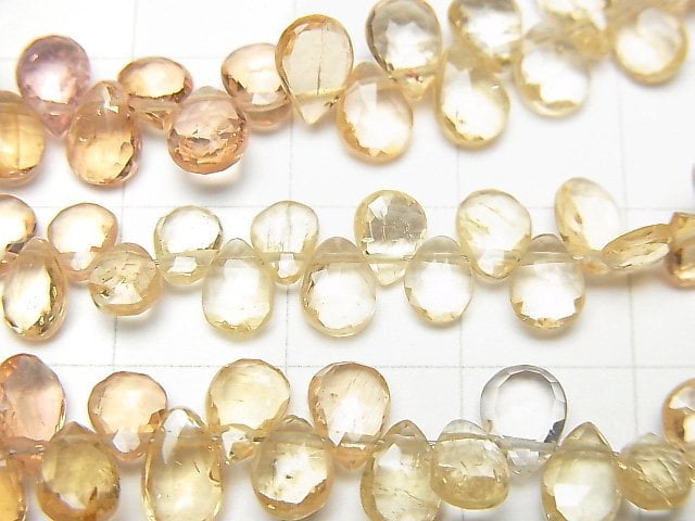 [Video] High Quality Imperial Topaz AAA- Pear shape Faceted Briolette Color Gradation half or 1strand beads (aprx.7inch / 18cm)