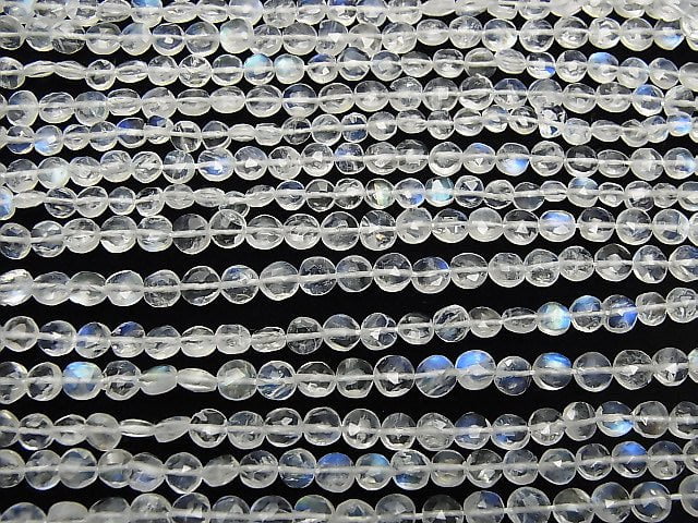 High Quality Rainbow Moonstone AAA- Faceted Coin 1strand beads (aprx.13inch/32cm)