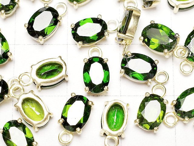 [Video]High Quality Chrome Diopside AAA Bezel Setting Oval Faceted 7x5mm 18KGP 1pc