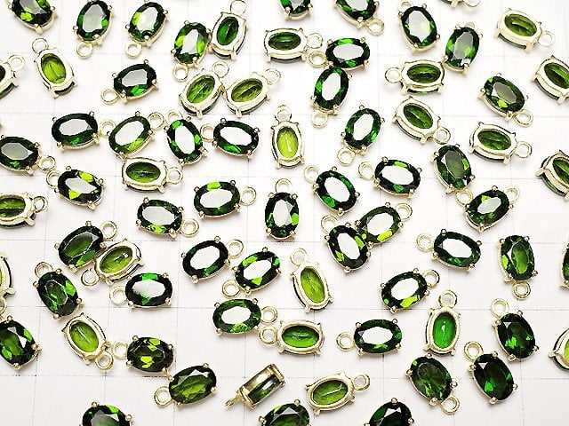 [Video]High Quality Chrome Diopside AAA Bezel Setting Oval Faceted 7x5mm 18KGP 1pc