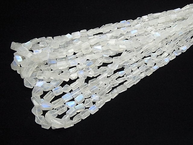 [Video] High Quality Rainbow Moonstone AAA- Faceted Nugget Size Gradation half or 1strand beads (aprx.15inch / 38cm)