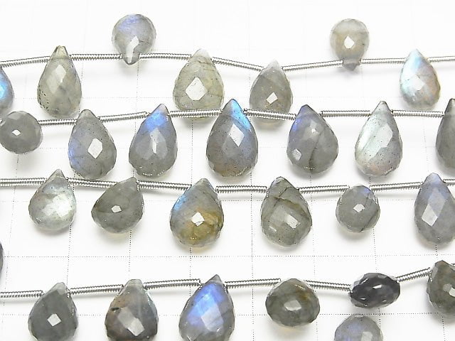 [Video] High Quality Blue Labradorite AAA- Pear shape Faceted Briolette 1strand beads (aprx.7inch / 17cm)