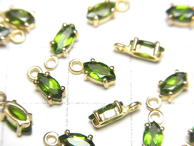 [Video]High Quality Chrome Diopside AAA Bezel Setting Marquise Faceted 6x3mm 18KGP 2pcs