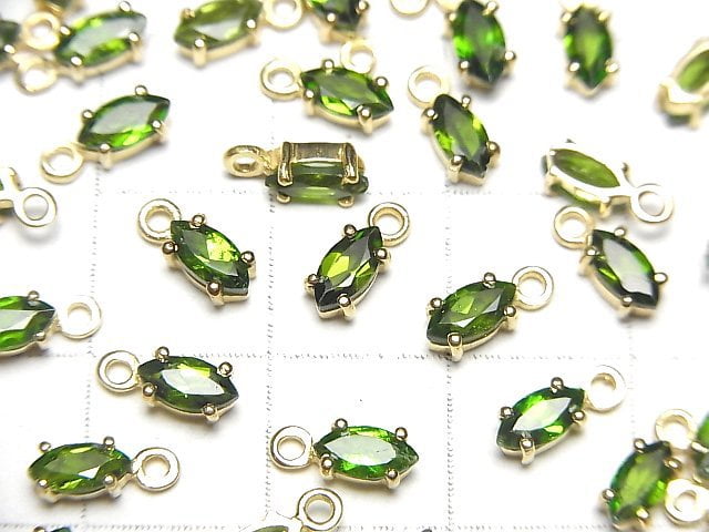 [Video]High Quality Chrome Diopside AAA Bezel Setting Marquise Faceted 6x3mm 18KGP 2pcs