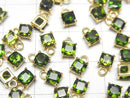 [Video]High Quality Chrome Diopside AAA Bezel Setting Square Faceted 4x4mm 18KGP 2pcs