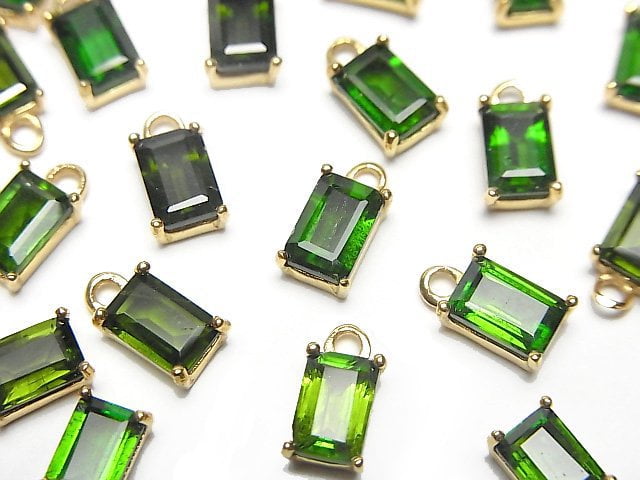 [Video]High Quality Chrome Diopside AAA Bezel Setting Rectangle Faceted 6x4mm 18KGP 1pc