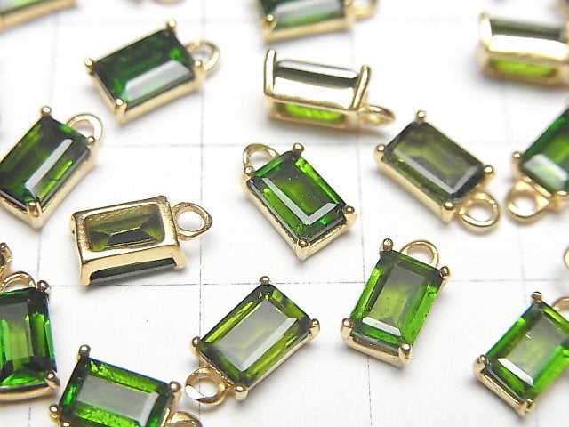 [Video]High Quality Chrome Diopside AAA Bezel Setting Rectangle Faceted 6x4mm 18KGP 1pc