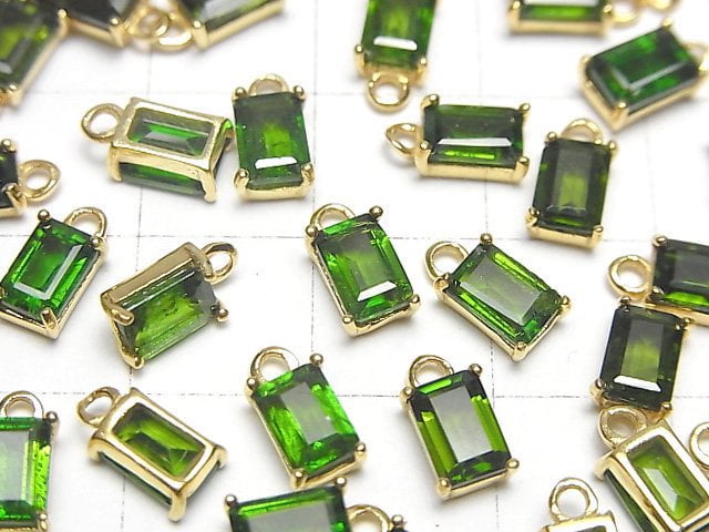 [Video]High Quality Chrome Diopside AAA Bezel Setting Rectangle Faceted 6x4mm 18KGP 1pc