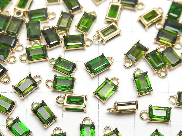 [Video]High Quality Chrome Diopside AAA Bezel Setting Rectangle Faceted 6x4mm 18KGP 1pc