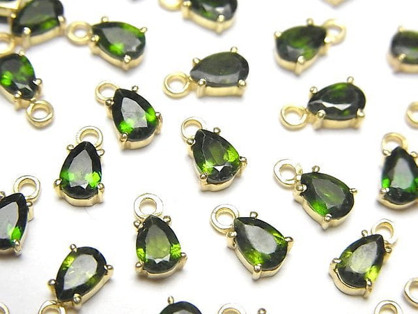 [Video]High Quality Chrome Diopside AAA Bezel Setting Pear shape Faceted 6x4mm 18KGP 2pcs