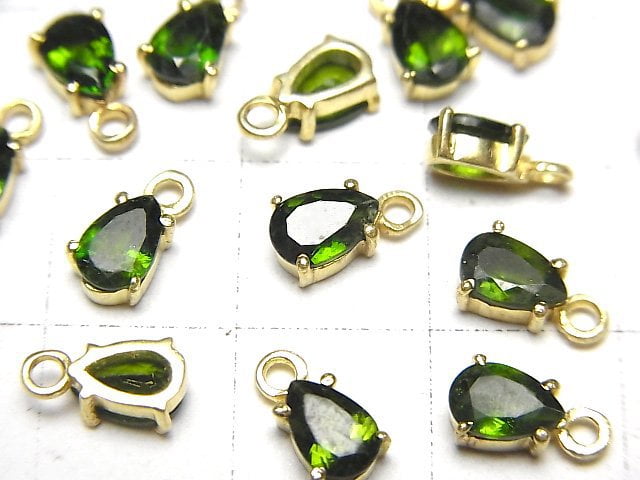 [Video]High Quality Chrome Diopside AAA Bezel Setting Pear shape Faceted 6x4mm 18KGP 2pcs