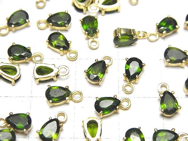 [Video]High Quality Chrome Diopside AAA Bezel Setting Pear shape Faceted 6x4mm 18KGP 2pcs