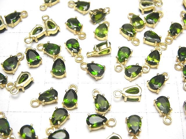 [Video]High Quality Chrome Diopside AAA Bezel Setting Pear shape Faceted 6x4mm 18KGP 2pcs