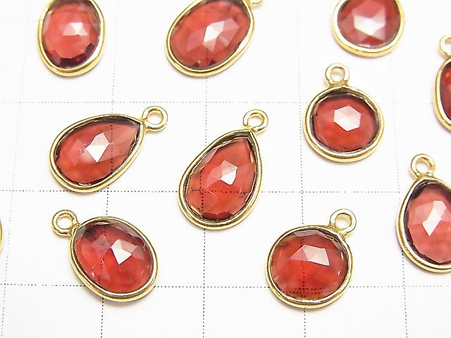 [Video] High Quality Mozambique Garnet AAA Bezel Setting Free Form Rose Cut [One Side] 18KGP 4pcs