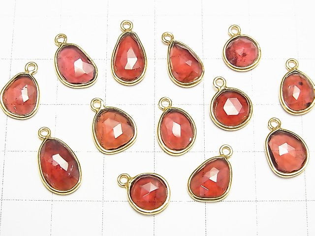 [Video] High Quality Mozambique Garnet AAA Bezel Setting Free Form Rose Cut [One Side] 18KGP 4pcs