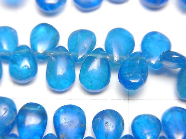 [Video] High Quality Neon Blue Apatite AAA- Pear shape (Smooth) 1strand beads (aprx.7inch/18cm)