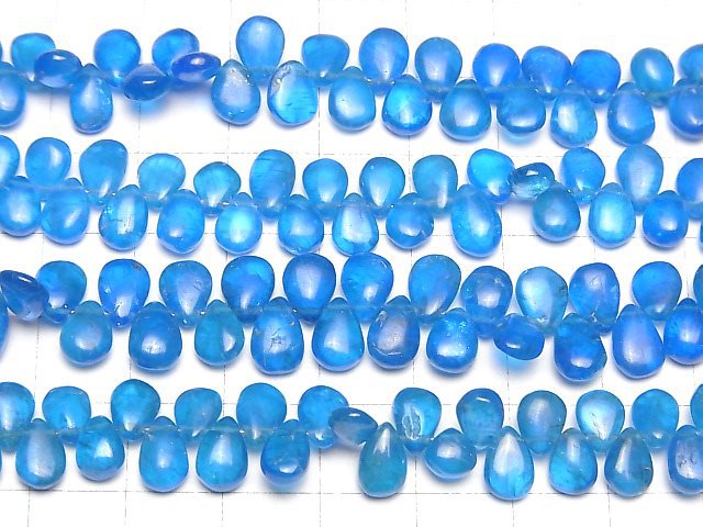 [Video] High Quality Neon Blue Apatite AAA- Pear shape (Smooth) 1strand beads (aprx.7inch/18cm)