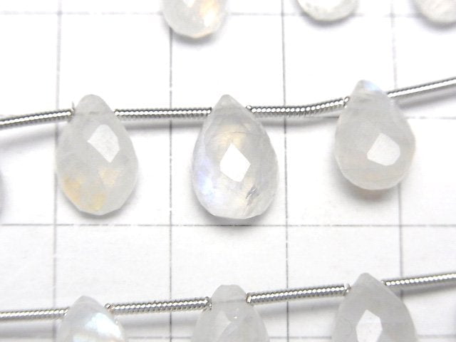 [Video] High Quality Rainbow Moonstone AAA- Pear shape Faceted Briolette Size Gradation 1strand beads (aprx.7inch / 17cm)