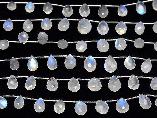 [Video] High Quality Rainbow Moonstone AAA- Pear shape Faceted Briolette Size Gradation 1strand beads (aprx.7inch / 17cm)